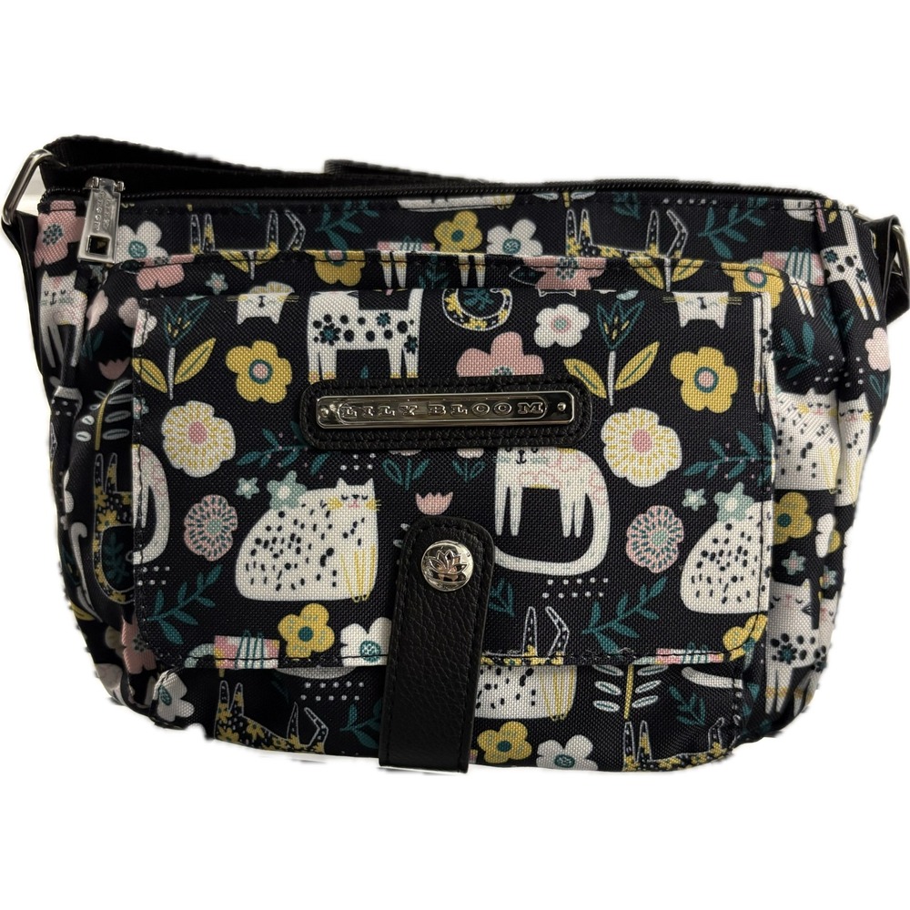 Lily Bloom Cat Floral Print Crossbody Bag Black Recycled Karma Bloom Fabric